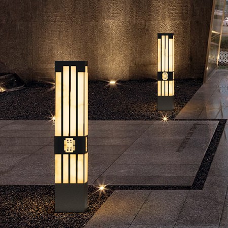 新中式方形景觀燈 LED庭院燈 特色拉絲電鍍不銹鋼景觀燈柱