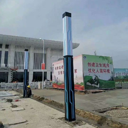 方形景觀燈豎條紋廣場照明戶外簡約景觀燈柱特色LED現代庭院燈